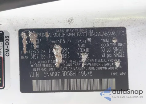 2008 Hyundai Santa Fe Gls from USA, damaged, VIN 5NMSG13D58H149878